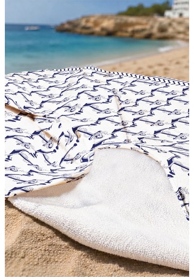 Çapa Marine Nautical Plaj Havlusu - Lacivert Beyaz Akdeniz Stil Hızlı Kuruyan Mikrofiber Havlu Örtü Çok Renkli