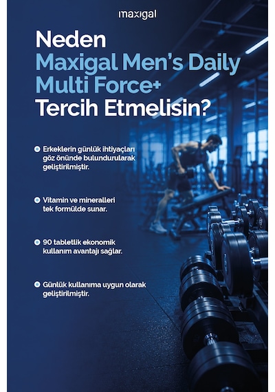 Maxigal Men's Daily Multi Force + Vitamin Mineral Ve Bitki Ekstreleri İçeren Takviye Edici Gıda 90 Tablet