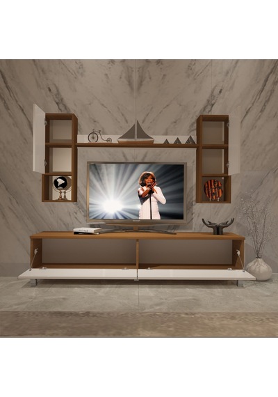 Decoraktiv Eko 5da Mdf Std Krom Ayaklı Tv Ünitesi Tv Sehpası - Ceviz Beyaz Ahşap - Beyaz Decoraktiv Eko 5da Mdf Std Krom Ayaklı Tv Ünitesi Tv Sehpası - Ceviz Beyaz Ahşap - Beyaz