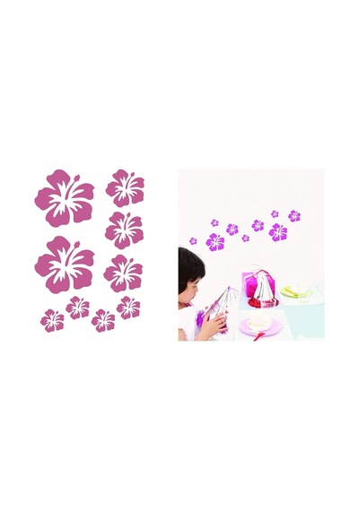 Lexroo Duvar Süsü Sticker Pembe Çiçekli Şeffaf Filmli Pvc