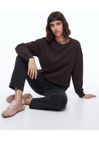 Jeep Kahverengi Kadın Bisiklet Yaka Relaxed Baskılı Sweatshirt J5wl-swt7089 Kahve