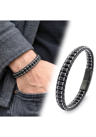 Moncuk Design Oniks & Hematit Çelik Örgülü Deri Bileklik 33512b22d2 Çok Renkli