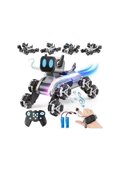Oyuncak Uzaktan Kumandalı Bilekten Kontrol 8 Teker Buharlı Şarjlı 2.4g Rc Köpek Robot Araba Çoc