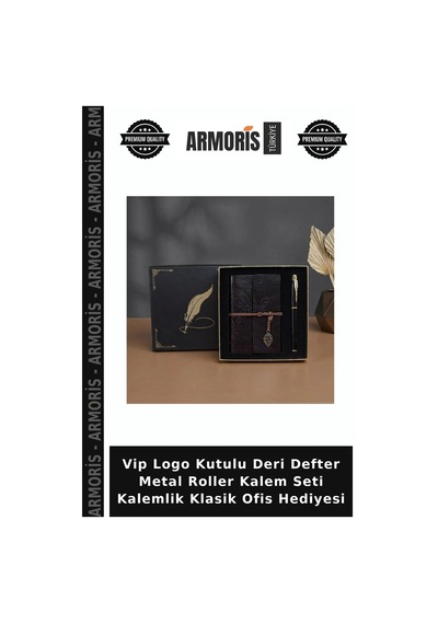 Vip Logo Kutulu Deri Defter Metal Roller Kalem Seti Kalemlik Klasik Ofis Hediyesi Çok Renkli