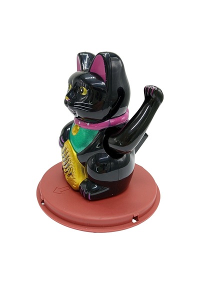 Maneki Neko El Sallayan Şans Kedisi Siyah Solar Güneş Enerjili 11x10cm No2s