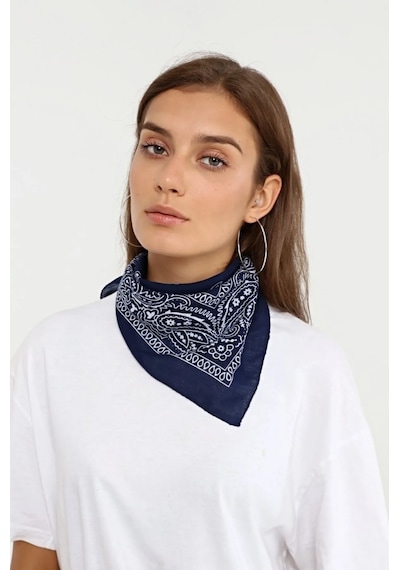 Herşey Nota Etnik Desen Fular Pamuklu Unisex Lacivert 1717 Çok Renkli