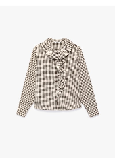 Koton Regular Fit Uzun Kollu Fırfırlı Bebe Yaka Pötikareli Gömlek Kahverengi Ekose 7wak60047pw KAHVERENGİ EKOSELİ