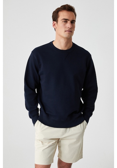 Grımelange Bonell Erkek %100 Pamuk Relaxed Bisiklet Yaka Uzun Kollu Lacivert Sweatshirt Lacivert