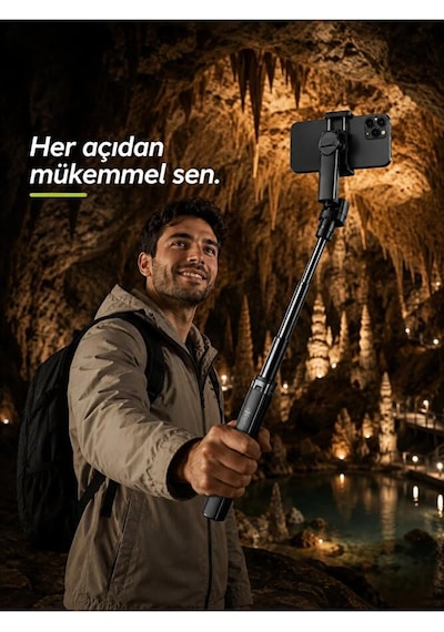 Bluetooth Kumandalı Gimbal Sabitleyici 102cm Selfie Çubuğu Ve Tripod Yatay Ve Dikey Eksenli Işık Takılabilir