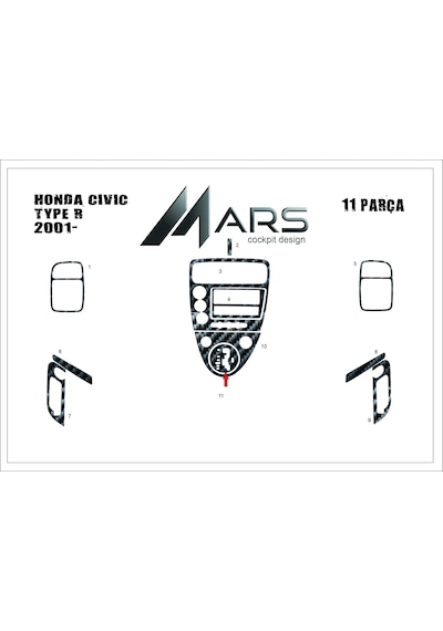 Honda Civic Type R Torpido Kaplama 2001-2006 11 Parça Karbon