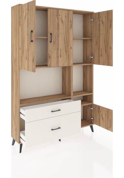 Arges Dolap 7 Raflı 2 Çekmeceli 4 Kapaklı 132x30x195 Çam-çam/... Çam
