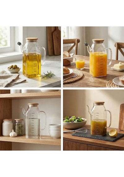 Ayrex 1000ml Bambu Kapaklı Cam Yağlık Ve Sirkelik Dayanıklı Ve Şeffaf Sıvı & Mutfak İçin Hassas Sıvı Öl Diğer