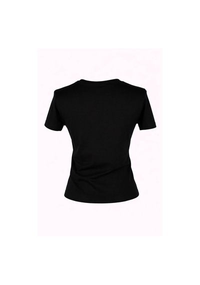 Trender Kurdele Baskı Siyah Kadın T-shirt 6719