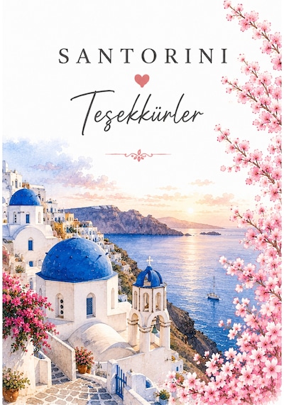 Santorini Temalı Thank You Kartı 8x5 Cm Sipariş Teşekkür Kartı Paket Içi Not Kartı 100 Adet - Pembe - 051