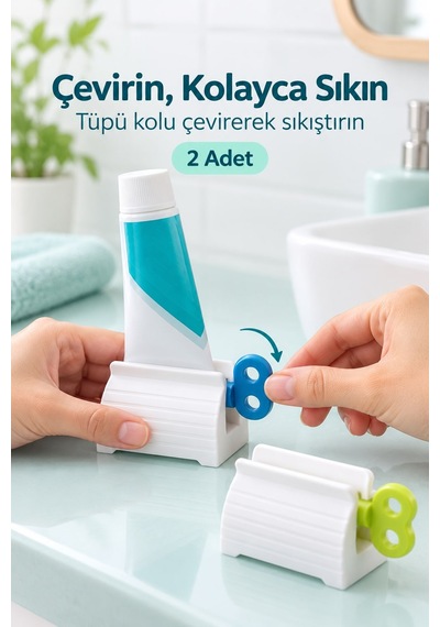 Çevirmeli Diş Macunu Sıkacağı Tüp Sıkma Aparatı 1 Adet Beyaz Gövde, Çevirme Kolu Karışık Renk