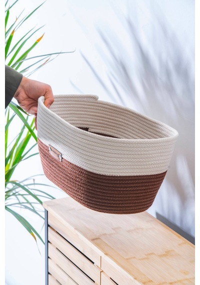 Home Beyond Oval Hasır Organizer - 33 Cm Beyaz/kahverengi