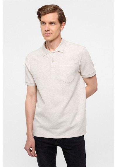 Süvari Bej Regular Armürlü Polo Yaka Tişört-37403 Bej