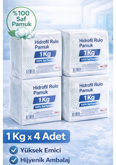 Hidrofil Rulo Pamuk 1 Kg X 4 Adet Saf Pamuk Yüksek Emici Medikal Ve Kozmetik Kullanım