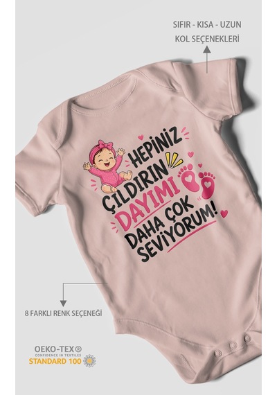 Morivokids Dayıya Özel Kısa Kollu Bebek Body %100 Pamuk Zbn193-kk Pastel Pembe