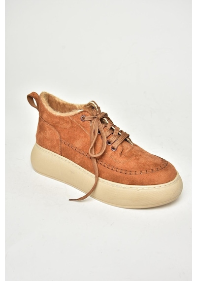 Fox Shoes T811845302 Taba Süet Kalın Tabanlı Kadın Ayakkabı Taba-süet Taba