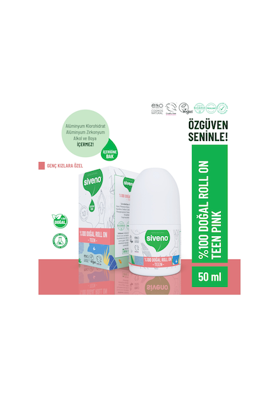 Siveno %100 Doğal Roll On Teen Girl Genç Kız Deodorant Ter Kokusu Önleyici Bitkisel Leke Bırakmayan Vegan 50 ML