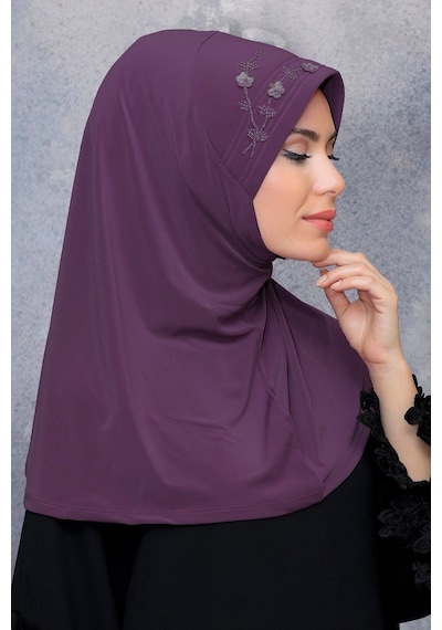 Hürrem Bone Violet Pratik Hazır Geçmeli Tesettür Eşarp Sandy Kumaş Elişi Çiçe Çok Renkli Hürrem Bone Violet Pratik Hazır Geçmeli Tesettür Eşarp Sandy Kumaş Elişi Çiçe Çok Renkli