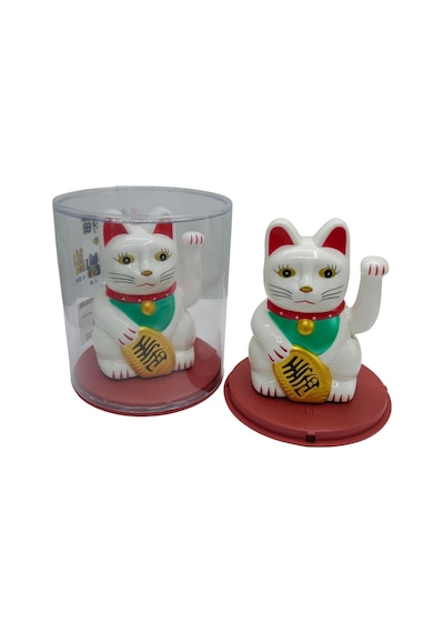 Maneki Neko El Sallayan Şans Kedisi Beyaz Solar Güneş Enerjili 11x10cm No1b