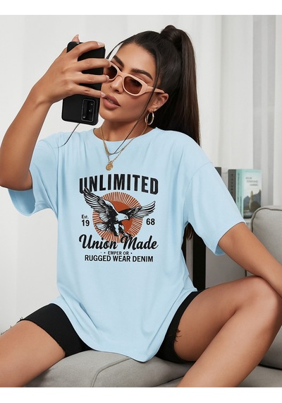 Unlimited Baskılı Oversize T-shirt Bebe Mavisi