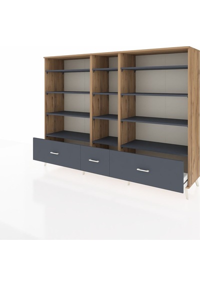 Hyperion Dolap 12 Raflı 3 Çekmeceli 220x44x163 Çam-antrasit Çam-antrasit