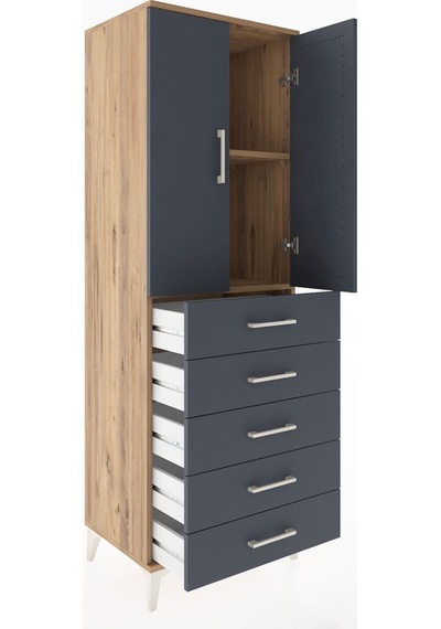 Hyperion Dolap Tek Raflı 5 Çekmeceli 2 Kapaklı 60x44x182 Çam-antrasit Atlas Çam