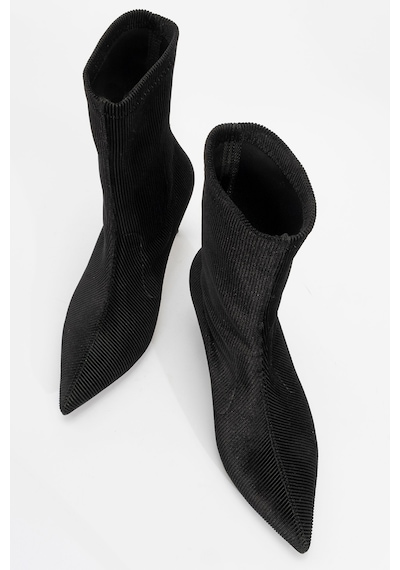 Luvishoes Luvi Shoes Thalin Siyah Kadife Sivri Burun Kadın İnce Topuklu Bot Siyah