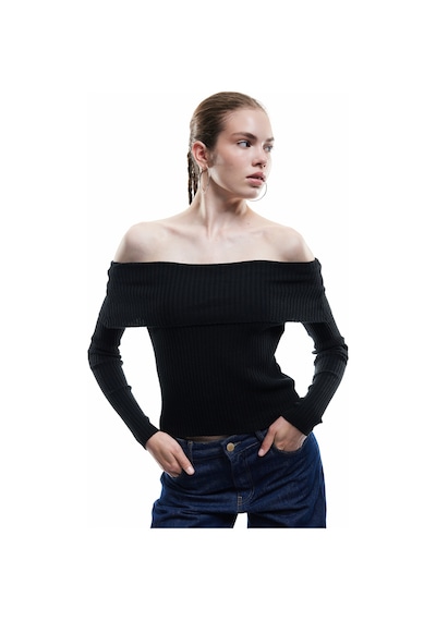 Koton Madonna Yaka Uzun Kollu Slim Fit Triko Kazak Siyah 6wal90019ht