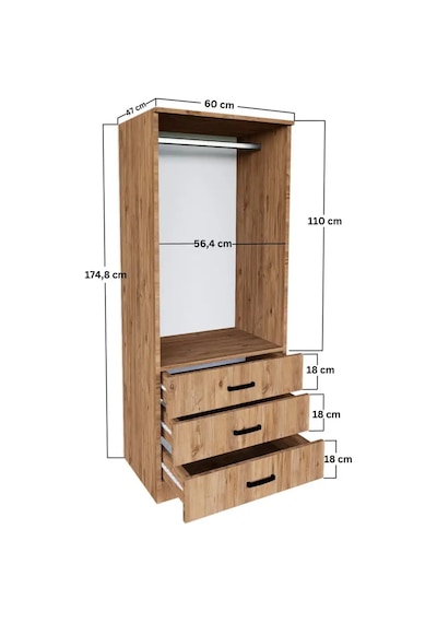 Easy Atlantik Çam 2 Kapılı 3 Çekmeceli Gardırop Atlantik Çam