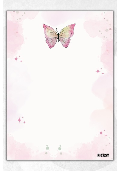 A5 Kelebek Bloknot Çizgisiz Defter - 50 Yaprak - Memopad - Notepad - Not Defteri - Not Kağıdı Pembe Pembe