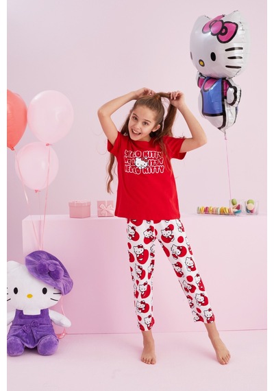 Siyah İnci Lisanslı %100 Pamuk Çok Renkli Bisklet Yaka Pijama Takım Hk010 Kırmızı