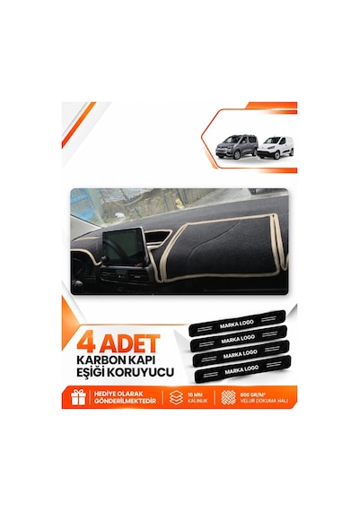 Toyota Proace Cıty 2020-2026 Uyumlu Ön Örtüsü Torpido Koruma Kılıfı Halısı - Siyah Bej