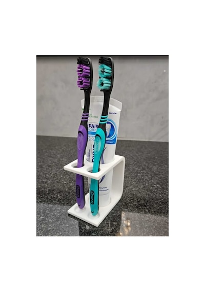 Modern Banyo Diş Fırçalık Ve Macunluk Standı - 2 Bölmeli Diş Fırçası Tutucu Organizer - Beyaz Beyaz