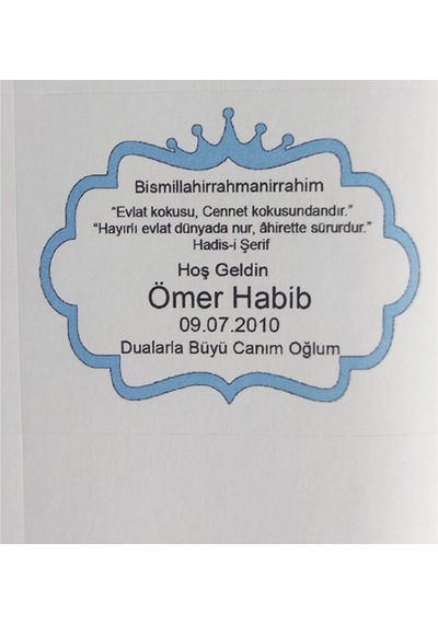 30 Adet Kişiye Özel 7x5 Cm Mavi Hoşgeldin Bebek Baskılı Mat Etiket Sticker - Dörtgen Yasin Etiketi