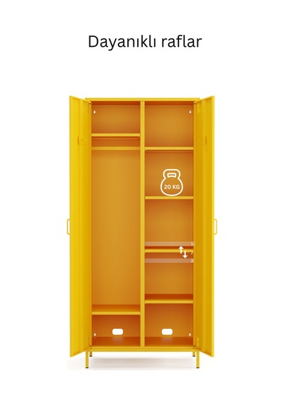 Pera Metal Elbise Dolabı, Soyunma Dolabı, İki Kapılı, 80,50 X 50 X 189,50 Cm Ral 1018 Sarı