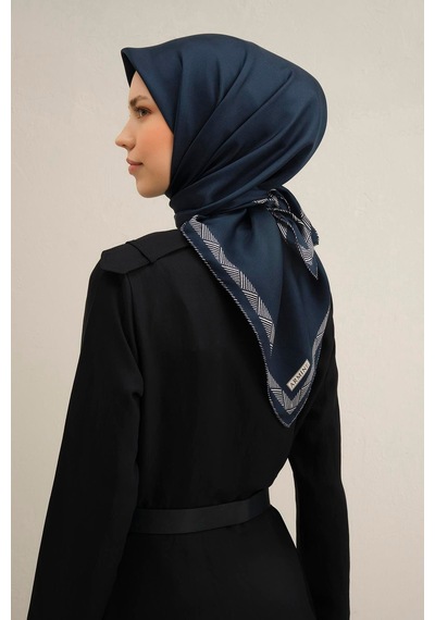 Armine Klasik Desenli Saf İpek Sura Eşarp 9357d Lacivert