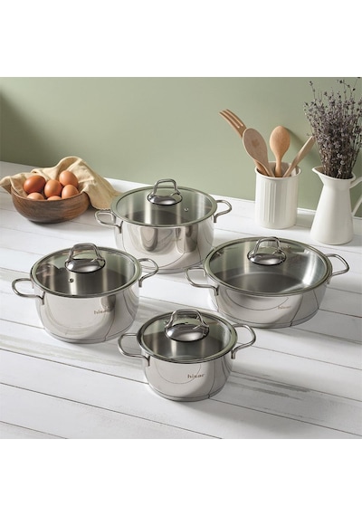 Hisar Teos İndüksiyon Tabanlı 8 Parça Çelik Tencere Seti Inox