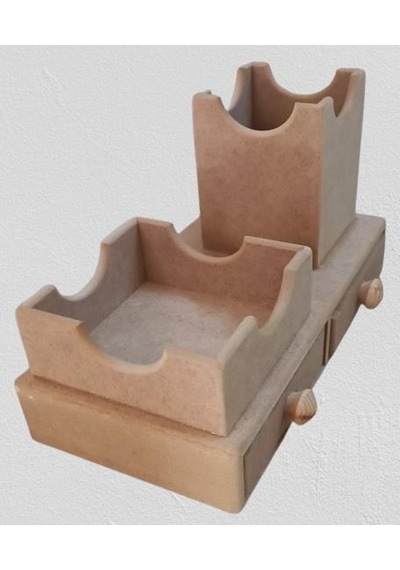 Hobi Dekoratif Çift Çekmeceli Kalemlik Ahşap Mdf Ham Cnc Kesim Model El Yapım