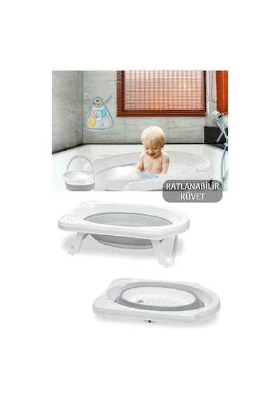 Meleni Baby Katlanır Bebek Küveti - Akordiyon Çocuk Banyo Küveti Gri