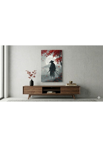 Dolunay Altında Samuray Japon Dekorasyon Duvar Tablosu