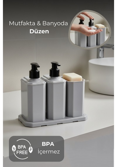 Lavabo Üstü Düzenleyici Set Mutfakta & Banyoda Şık Ve Pratik Düzen gri