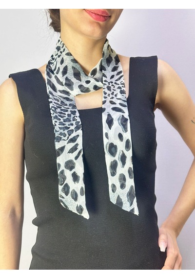 Gönülden Tasarım 140x5 Cm Füme Leopar Desenli Kadın Fular Boyun Bağı Renkli