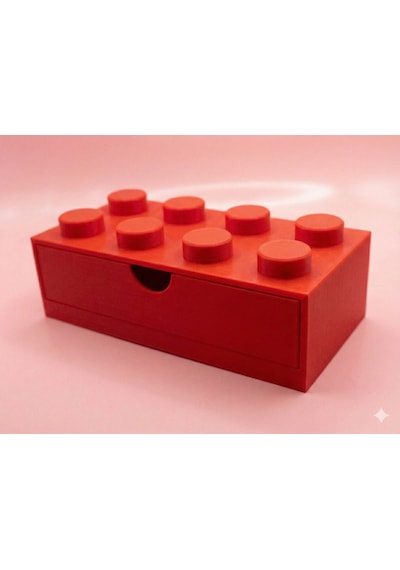 Lego Tasarımlı Mini Çekmece 4x2 Masaüstü Düzenleyici Dekoratif Saklama Kutusu Kırmızı
