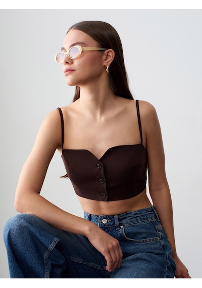 Dilvin 60614 Crop Yelek-kahve