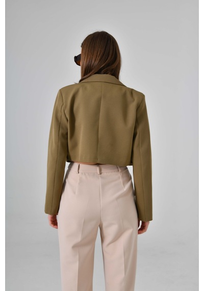 Haki Kruvaze Crop Blazer Ceket Haki