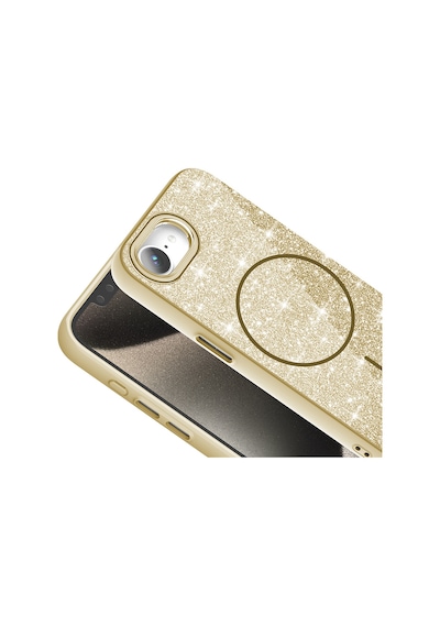 Apple Uyumlu  iPhone 16e Kılıf M-safe Şarj Özellikli Parlayan Simli Zore Okso Kapak Gold